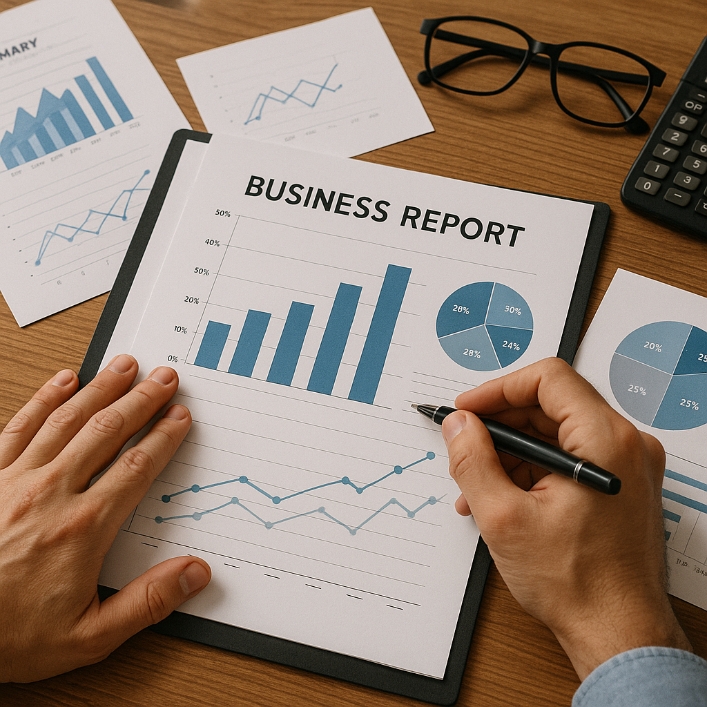 a close shot of hands crafting a business report-1