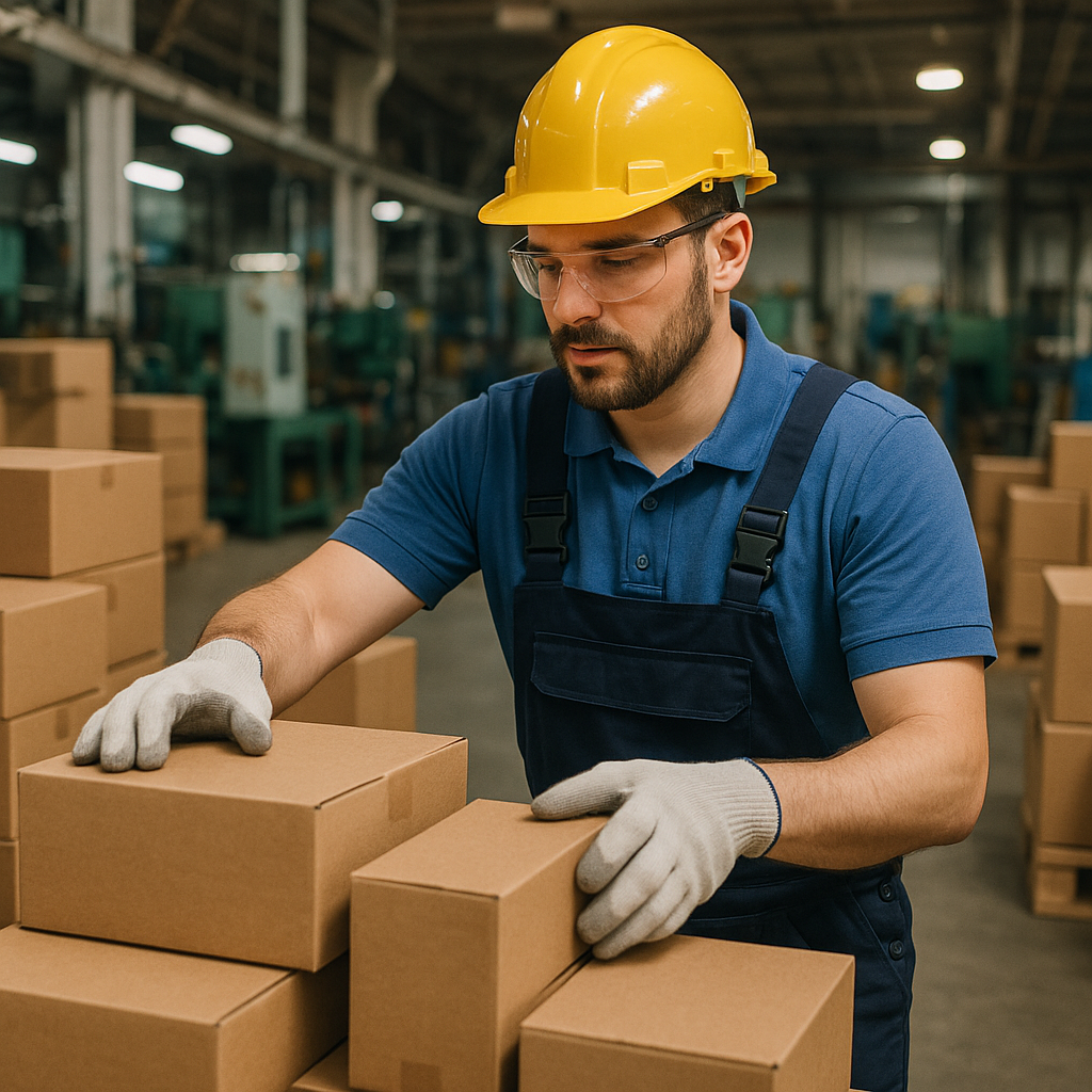 a manufacturing worker sorting out boxes-1